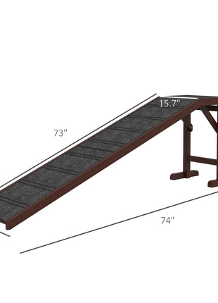 Dog Ramp for Bed, Pet Ramp for Dogs with Non-Slip Carpet and Top Platform, 74" x 16" x 25", Brown