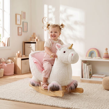 Unicorn Baby Rocking Horse, Kids Ride on Toy with Realistic Sound, Seat Belt for Toddlers 12-36 Months, White