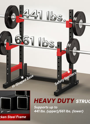 Adjustable Squat Rack, 660lbs Multi-Functional Bench Press Rack for Weight Lifting Home Gym Strength Training, Red