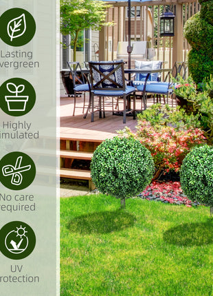 Artificial Boxwood Trees w/ Ground Stake, Set of 2 Ball Shaped Topiary Trees for Home Office & Living Room, UV Resistant