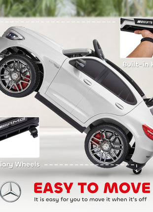 12V Toddler Ride On Car with Remote Control, Mercedes Benz AMG GLC63S Coupe, Electric Car with 2 Speed, MP3 Player, Light, Horn, Songs, Suspension, White