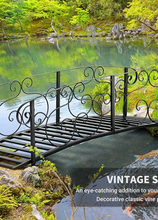 6' Metal Arch Backyard Garden Bridge, Safety Siderails, Arc Footbridge for Backyard Creek, Stream, Pond