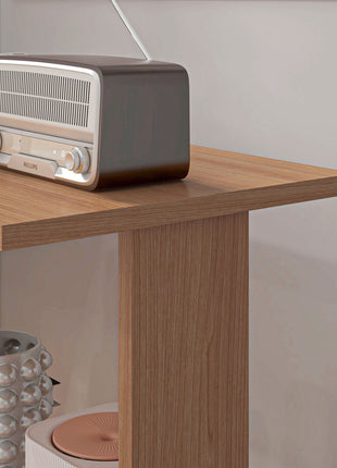360° Rotating Home Office Desk L Shaped Corner Computer Desk with Storage Shelves, Writing Table Workstation, Teak