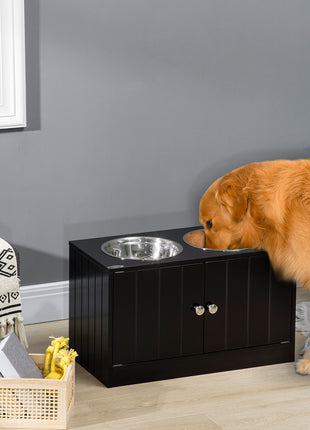 Large Elevated Dog Bowls with Storage Cabinet Containing Large 44L Capacity, Raised Dog Bowl Stand Pet Food Bowl Pet Feeding Station, Black