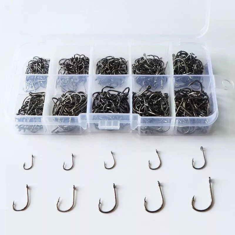 500pcs Fish Hooks 10 Sizes Fishing Black Silver Sharpened With Box Quality kit - Image 2