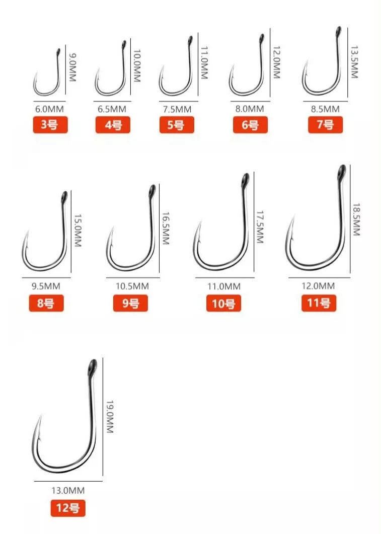 500pcs Fish Hooks 10 Sizes Fishing Black Silver Sharpened With Box Quality kit