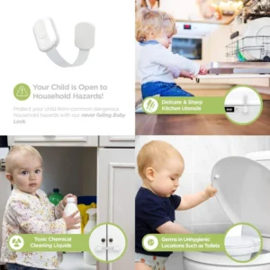 Baby Locks Child Safety Cabinet Proofing – Safe Quick and Easy 3M Adhesive Cabinet Drawer Door Latches – No Screws & Magnets